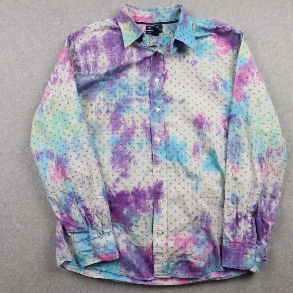 Gap Shirt Mens XL Premium Slim Fit Casual Button Up Colorful Tie-Dye Long Sleeve